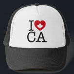 I KÄRLEK CA | I Kärlek Canada Anpassningsbar Truck Truckerkeps<br><div class="desc">Berätta för alla hur mycket du kanadensiska med den här "I Kärlek CA"-hatten som innehåller retrotypografi och löv hjärtaccent. Det perfekt sättet att visa ditt pride och kärlek för Kanada. Andra land,  stater,  provinser och städer finns tillgängliga.</div>