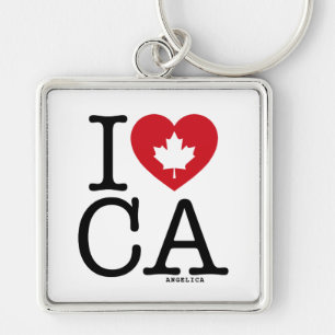 I KÄRLEK CA   I Kärlek Canada Personlig Keychain Fyrkantig Silverfärgad Nyckelring