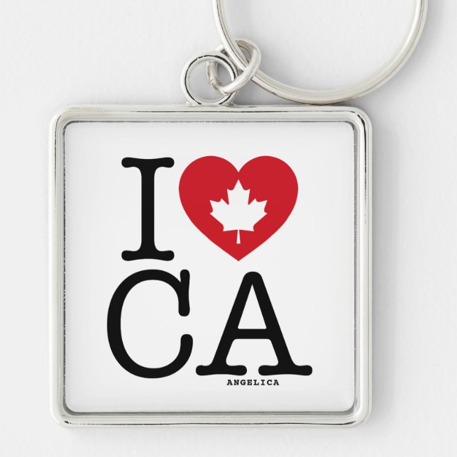 I KÄRLEK CA | I Kärlek Canada Personlig Keychain Fyrkantig Silverfärgad Nyckelring (Framsidan)