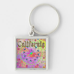 I KÄRLEK California Lucky Golden Keychain Fyrkantig Silverfärgad Nyckelring