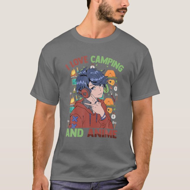 I Kärlek Camping and Anime - Cute Kawaii - Manga O T Shirt (Framsida)