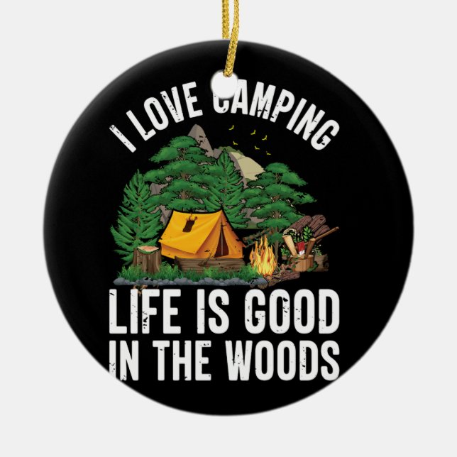 I kärlek camping är bra i skogen. julgransprydnad keramik (Framsidan)