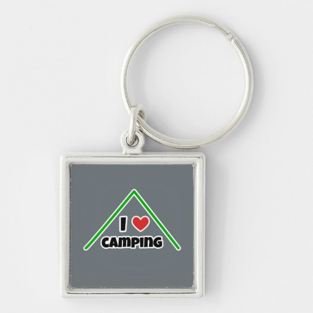 I kärlek Camping Fyrkantig Silverfärgad Nyckelring (Framsidan)