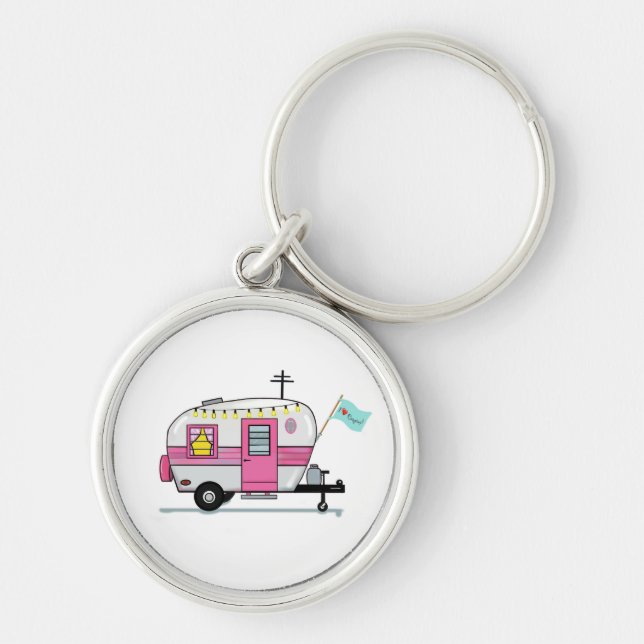 I Kärlek Camping Keychain Rund Silverfärgad Nyckelring (Framsidan)