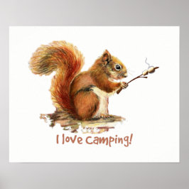 "I kärlek Camping" Roligt Squirrel Rosting Marshma Poster