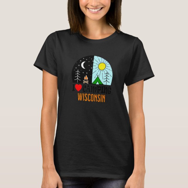 I Kärlek Camping Wisconsin America utomhus Natur H T Shirt (Framsida)