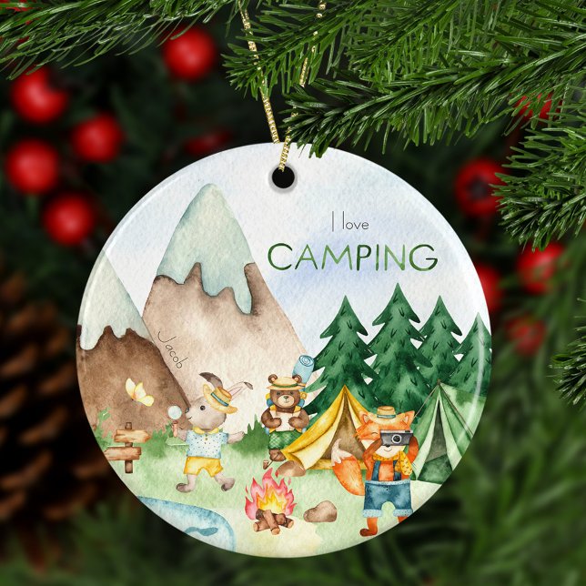 I Kärlek Camping Woodland Animal Kids jul Julgransprydnad Keramik (Skapare uppladdad)
