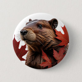I Kärlek Canada - Canadian Beaver med Löv Knapp