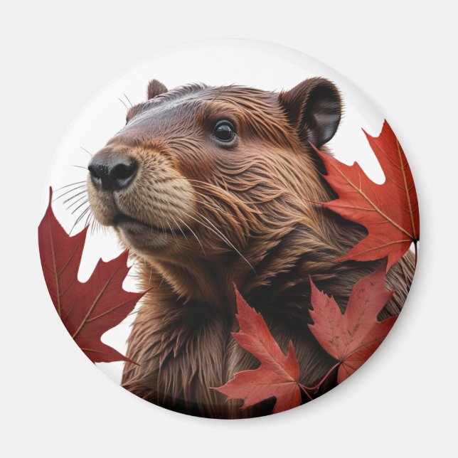 I Kärlek Canada - Canadian Beaver med Löv Magnet (Framsidan)