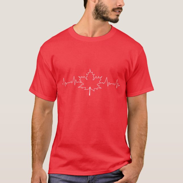 I kärlek Canada Maple Löv Heart Beats T Shirt (Framsida)