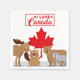 I Kärlek Canada Moose Beaver Bear Varg Kanada-da Pappersservett