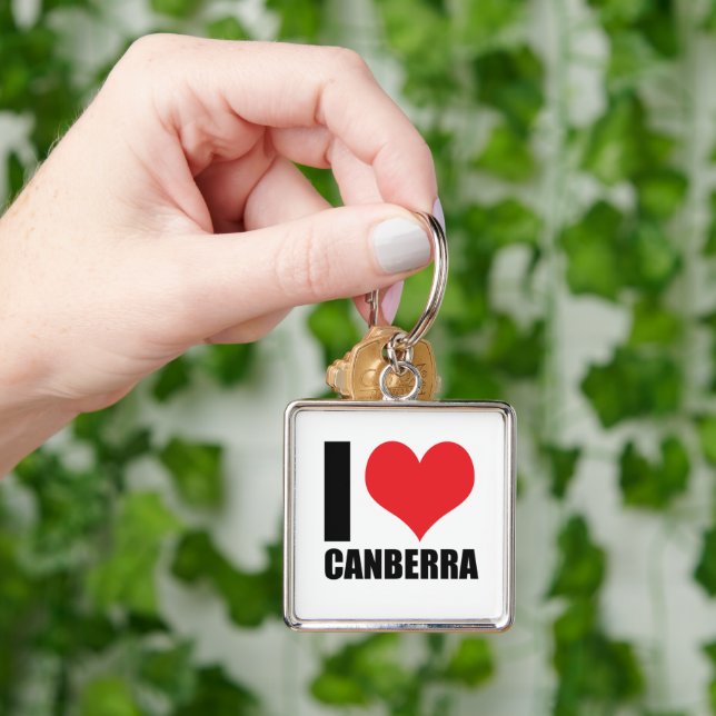 I kärlek Canberra Fyrkantig Silverfärgad Nyckelring (Hand)
