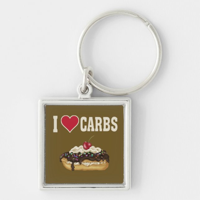 I Kärlek Carbs Fyrkantig Silverfärgad Nyckelring (Framsidan)