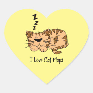 I Kärlek Cat Naps, Heart Sticker Hjärtformat Klistermärke