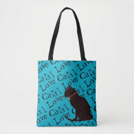 I Kärlek Cats Blue Graphic Tote Tygkasse