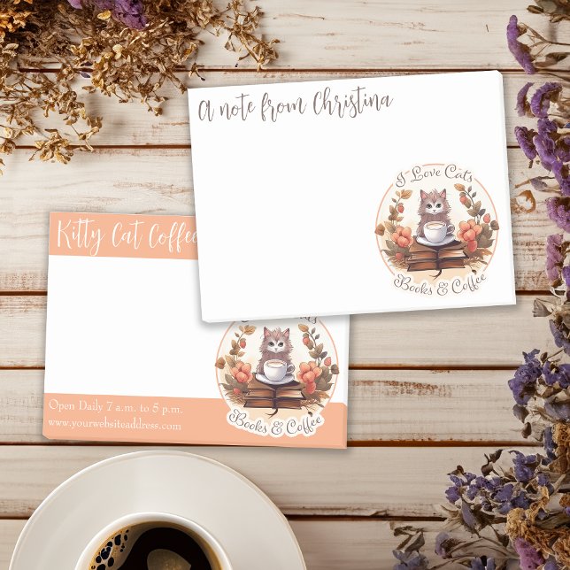 I Kärlek Cats Bokar och Coffee Cute Post-it Block (This design in front - behind it is an alternate style also available in this shop.)