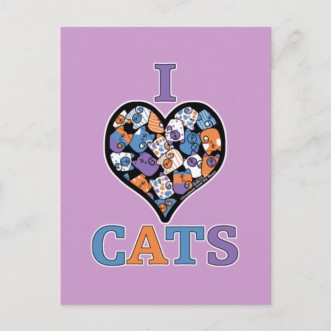 I Kärlek Cats - Collage Heart Vykort (Framsida)