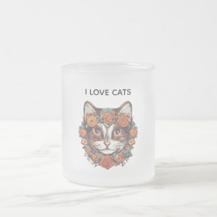 I KÄRLEK CATS FANTASTISK ART   CATS ÄLSKARE DESIGN FROSTAD GLASMUGG