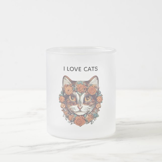 I KÄRLEK CATS FANTASTISK ART | CATS ÄLSKARE DESIGN FROSTAD GLASMUGG (Center)