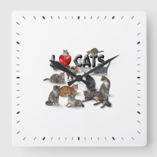 I kärlek Cats Fyrkantig Klocka