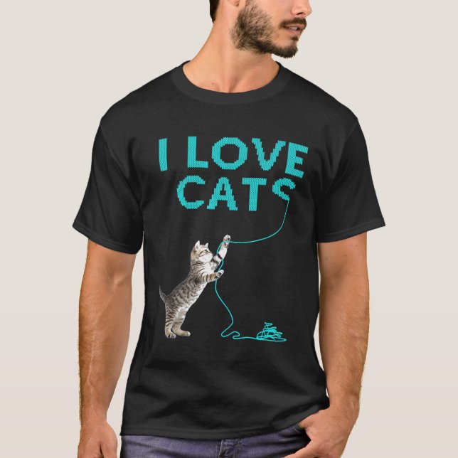 I KÄRLEK CATS I Idea Funny Knitting Crochet Yarn W T Shirt (Framsida)