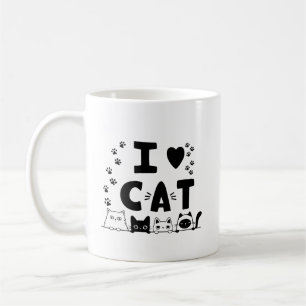 I Kärlek Cats Mugg - Cute Cat Print Coffee Kopp -