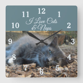 I Kärlek Cats & Naps Wall Clock Fyrkantig Klocka