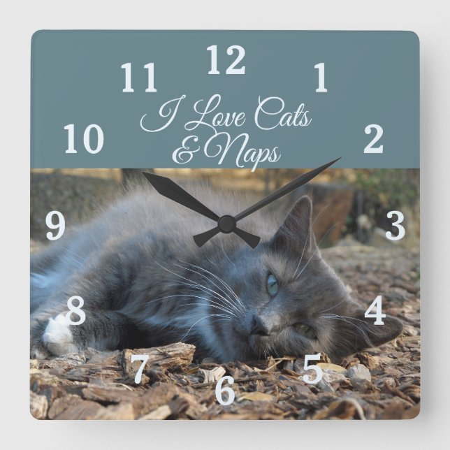 I Kärlek Cats & Naps Wall Clock Fyrkantig Klocka (Framsida)