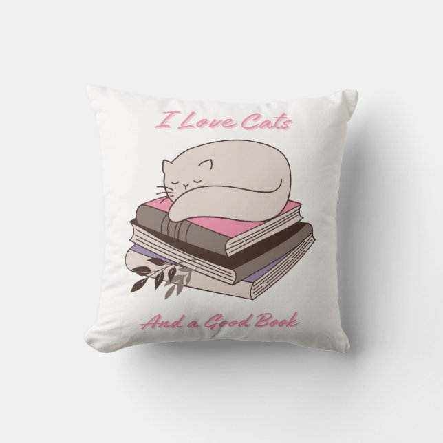 I Kärlek Cats och Bra Bok Kudde (Framsida)