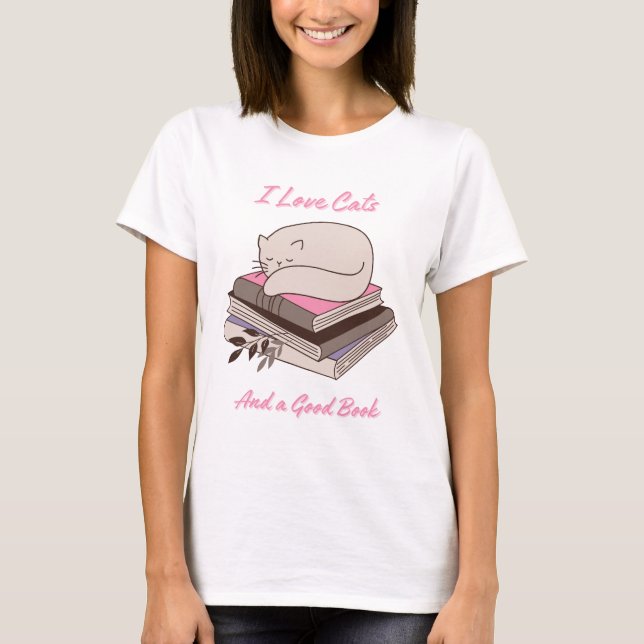 I Kärlek Cats och Bra Bok T Shirt (Framsida)