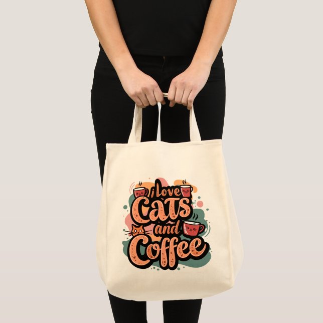 I Kärlek Cats och Coffee Tote Bag Tygkasse (Framsida (produkt))