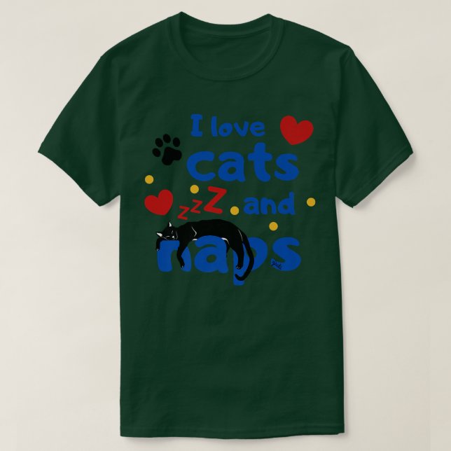 I KÄRLEK CATS OCH NAPS Sleeping Black Cat Graphic  T Shirt (Design framsida)