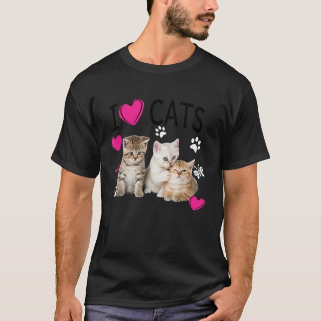 I Kärlek Cats Shirt Cat lover Tee I kärlek Kittens (Framsida)
