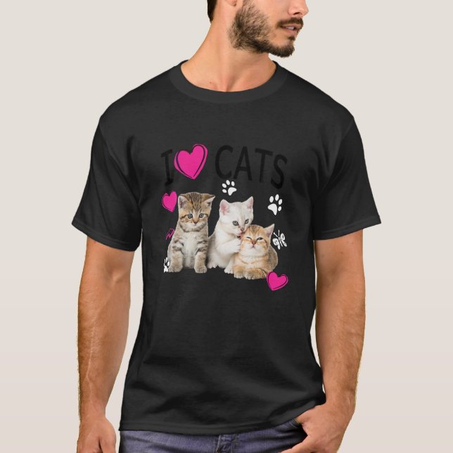 I Kärlek Cats Shirt Cat lover Tee I kärlek Kittens (Framsida)
