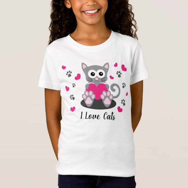 I Kärlek Cats T Shirt (Framsida)