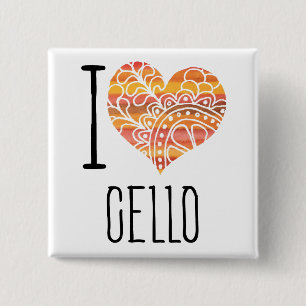 I Kärlek Cello Orange Mandala Heart Knapp