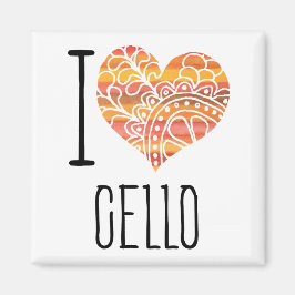 I Kärlek Cello Orange Mandala Heart Magnet