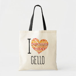 I Kärlek Cello Orange Mandala Heart Tygkasse