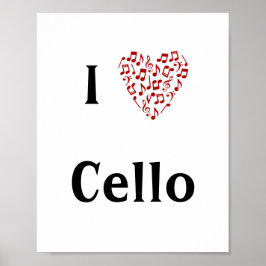 I Kärlek Cello Red Heart of Musik noter Poster