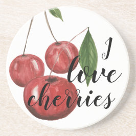 I Kärlek Cherries Watercolor Hand-målat Underlägg
