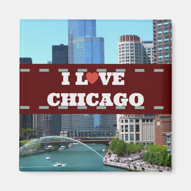 I Kärlek Chicago Cityscape Magnet (Framsidan)