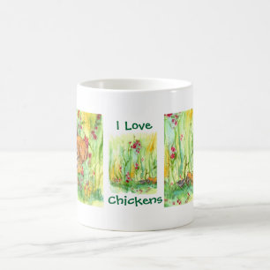 I Kärlek Chickens Hen Tupp Chick Watercolor Kaffemugg