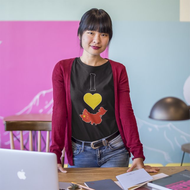 I Kärlek China Lodrät Hjärtar jag kinesiska Flagga T Shirt (Skapare uppladdad)