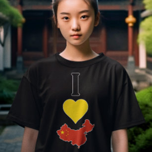 I Kärlek China Lodrät I Hjärtar kinesiska Flagga f T Shirt