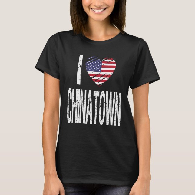 I Kärlek Chinatown med American Flagga T Shirt (Framsida)