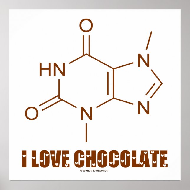 I Kärlek Chocolat (Theobromine Chemical Molecule) Poster (Framsidan)