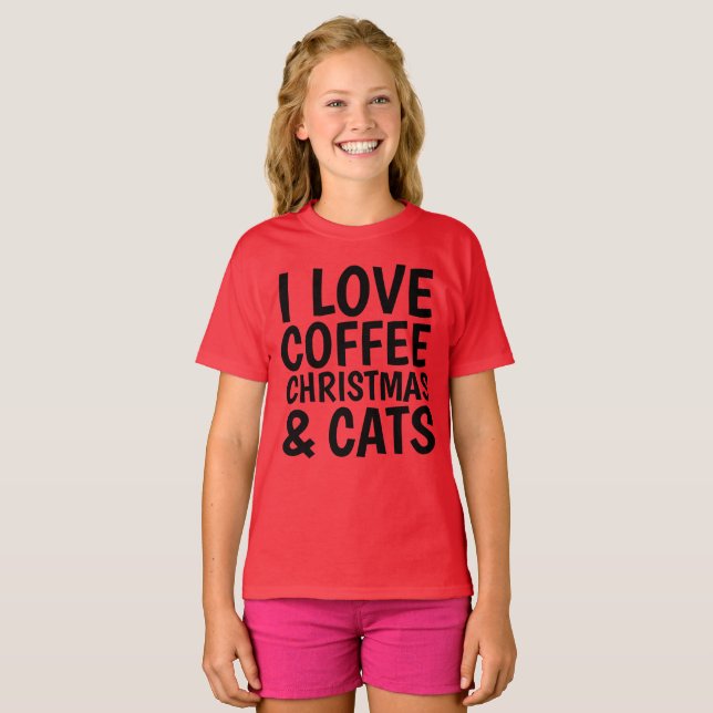 I KÄRLEK CHRISTMAS COFFEE & CATS CAT T-Shirts (Hel framsida)