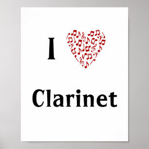 I Kärlek Clarinet Red Heart of Musik noter Poster
