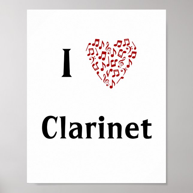 I Kärlek Clarinet Red Heart of Musik noter Poster (Framsidan)