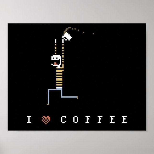 I Kärlek Coffee Caffeine Guy Pixel Art Poster (Framsidan)